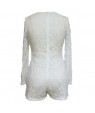 White Alluring Deep V Neck Long Sleeve Lace Romper