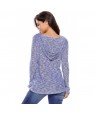 Blue Hooded V-Neck Long Sleeve Loose Knitted Top