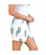 Blooming Cactus Print White Casual Shorts