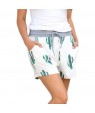 Blooming Cactus Print White Casual Shorts