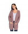 Pink Long Open Front Pocket Cardigan