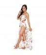 White Floral Print Slit Legs Strapless Jumpsuit