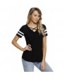 Varsity Striped Short Sleeve Black V Neck T-shirt