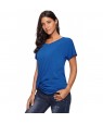 Royal Blue V-Neck Twist Ruched Basic Short Sleeve Tee