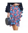 Blue Red African Print Ruffle Trim Bodycon Skirt