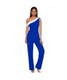 Navy White Colorblock One-shoulder Jumpsuit