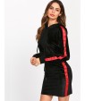 Striped Raglan Crop Velvet Hoodie &amp;amp; Skirt Set