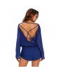 Blue Oversize Bodice Long Sleeve Hollow-out Back Romper