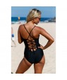 Black Lace Ruffle One Piece Swimsuit