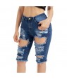 Blue Destroyed Frayed Hem Pocket Bermuda Denim Shorts