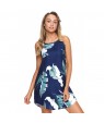 Palm Tree Leaf Print Navy Sleeveless Dress