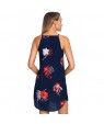 Blooming Red Flower Print Navy Sleeveless Dress