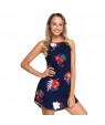 Blooming Red Flower Print Navy Sleeveless Dress