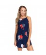 Blooming Red Flower Print Navy Sleeveless Dress