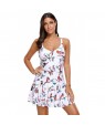 Lively Bird Print Ruched One Piece Swimdress