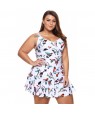 Lively Bird Print Ruched One Piece Swimdress