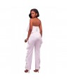 White Delicate Ruffle Trim Strapless Jumpsuit