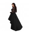 Black Long Sleeve Lace High Low Satin Prom Dress