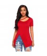 Red Asymmetric Split Detail One String Shirt