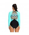 Aztec Print Blue Rashguard Long Sleeve One Piece Swimsuit