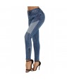 Blue Retro Patch Front Ankle Zipped Jeans