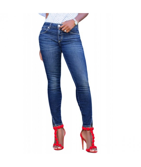 Blue Slit Front Skinny Jeans for Women