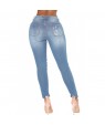 Faded Denim Wash Distressed Light Blue Jeans