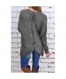 Gray Ribbed Knit Lace Up Back Sweater Cardigan