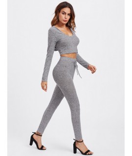 Rib Knit Marled Hoodie Tee &amp;amp; Leggings Set