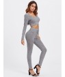 Rib Knit Marled Hoodie Tee &amp;amp; Leggings Set