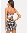 Contrast Binding Gingham Print Cami Top &amp;amp; Skirt Set