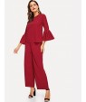 Mock-Neck Flounce Sleeve Top and Palazzo Pants Set