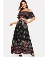 Flounce Layered Neck Floral Top &amp;amp; Skirt Set